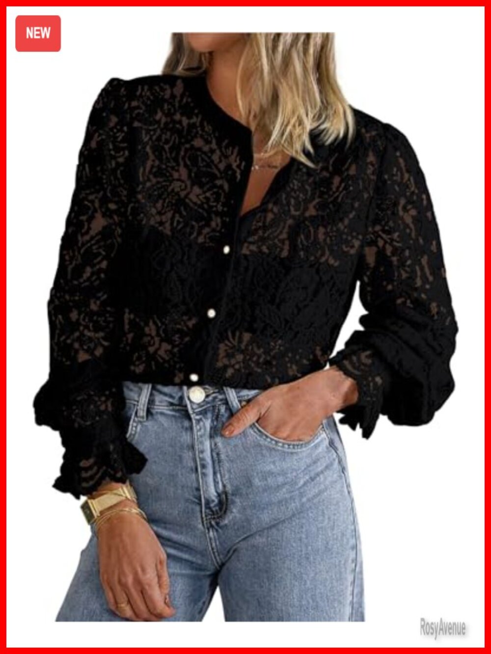 PRETTYGARDEN Women's Long Sleeve Lace Button Down Work Blouse